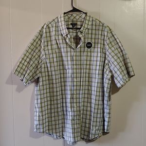 Short sleeve button up yellow plaid shirt